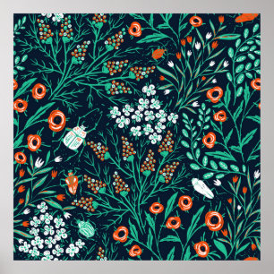 Affiche motif sans couture fleurie avec fleurs d'été et co