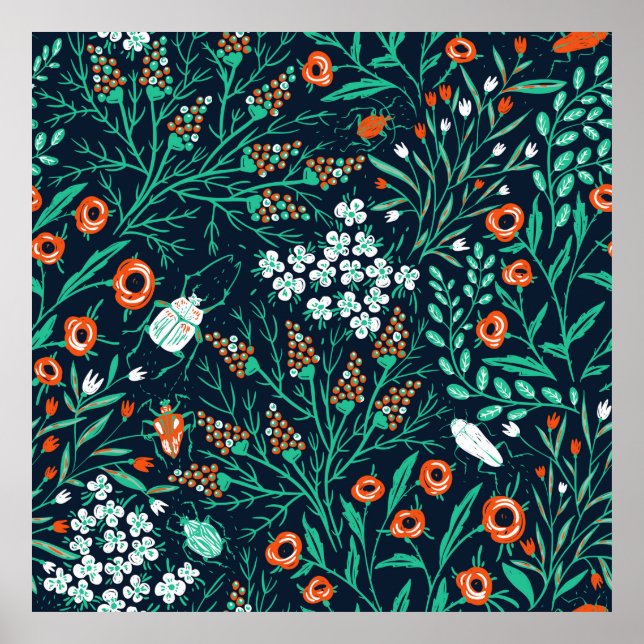 Affiche motif sans couture fleurie avec fleurs d'été et co (Devant)