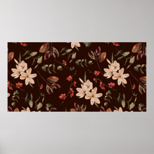 Affiche Motif sans couture fleurie bohème avec brun foncé 