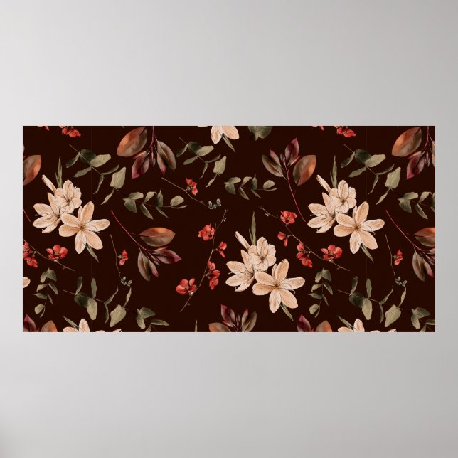 Affiche Motif sans couture fleurie bohème avec brun foncé  (Devant)