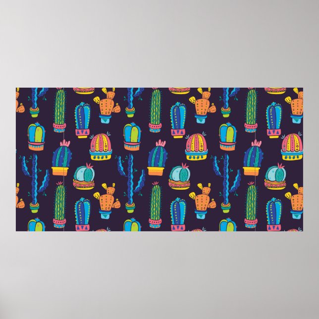 Affiche motif sans couture florale avec de mignons cactus  (Devant)
