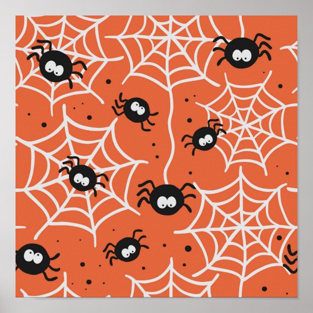 Affiche Motif sans couture Halloween avec araignées et toi (Devant)