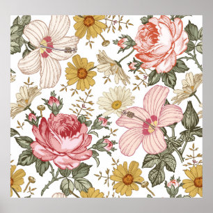Affiche Motif sans couture. Magnifique réalisti en fleurs