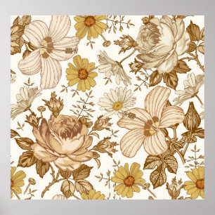 Affiche Motif sans couture. Magnifique réalisti en fleurs