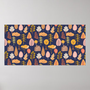Affiche Motif sans couture mi-automne avec arbre multicolo