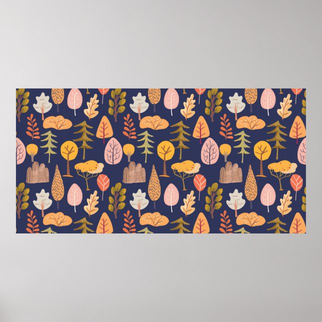 Affiche Motif sans couture mi-automne avec arbre multicolo (Devant)