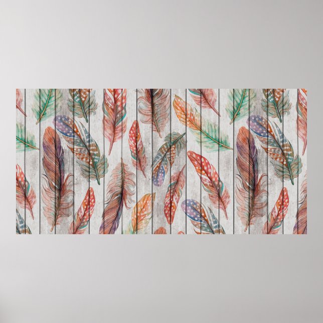 Affiche motif sans couture modèle avec plumes de couleur.  (Devant)