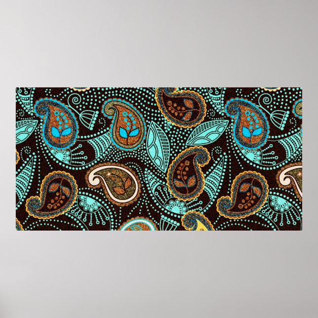 Affiche Motif sans couture Paisley, effet de texture jean (Devant)