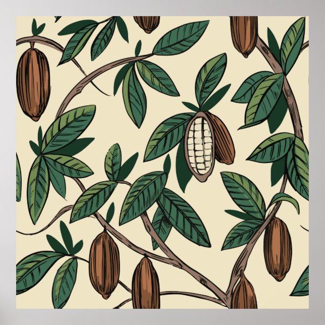 Affiche Motif sans couture plante de cacao. Haricots de ca (Devant)