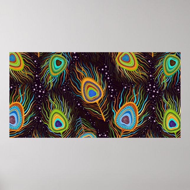 Affiche Motif sans couture "Plumes de paon" (Devant)