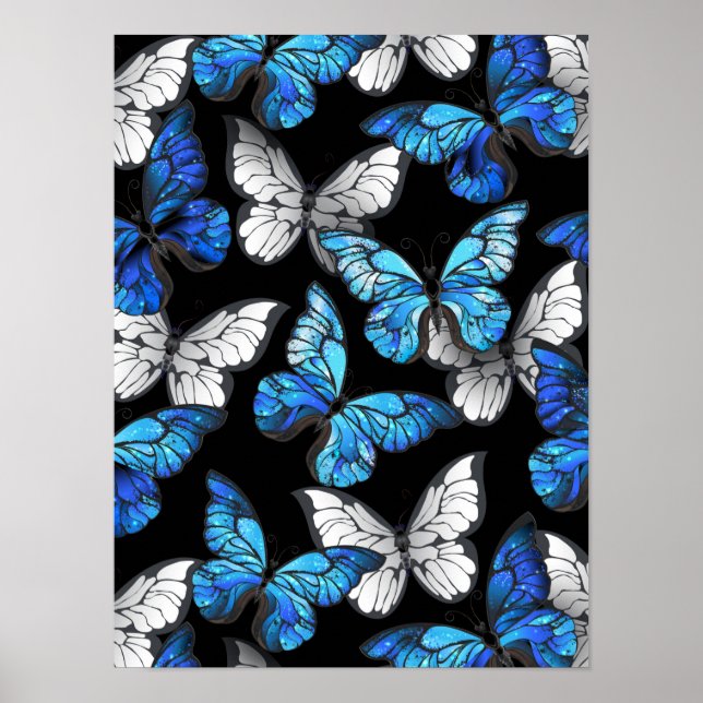 Affiche Motif sans couture sombre avec Morpho papillons bl (Devant)