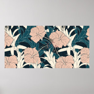 Affiche Motif sans couture tropical avec hibiscus flowe ro