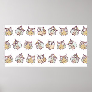 Affiche motif sans couture vintage avec de mignons hiboux