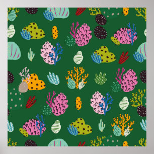 Affiche Motif sans joint avec branches coralliennes et pla