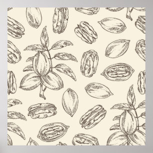 Affiche Motif sans joint avec pecan : noix de pacan et feu