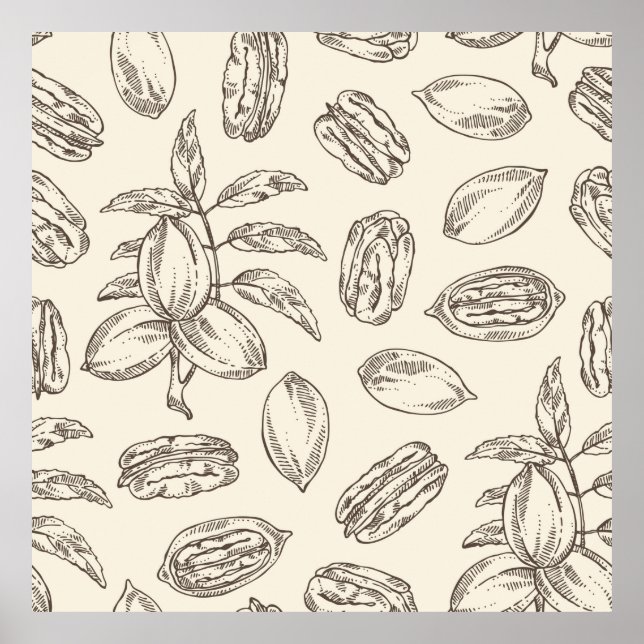 Affiche Motif sans joint avec pecan : noix de pacan et feu (Devant)