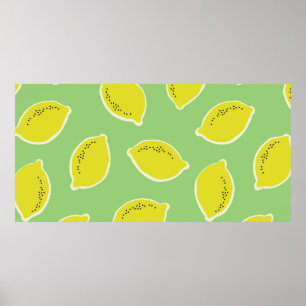 Affiche Motif sans soudure à la main avec citrons en jaune
