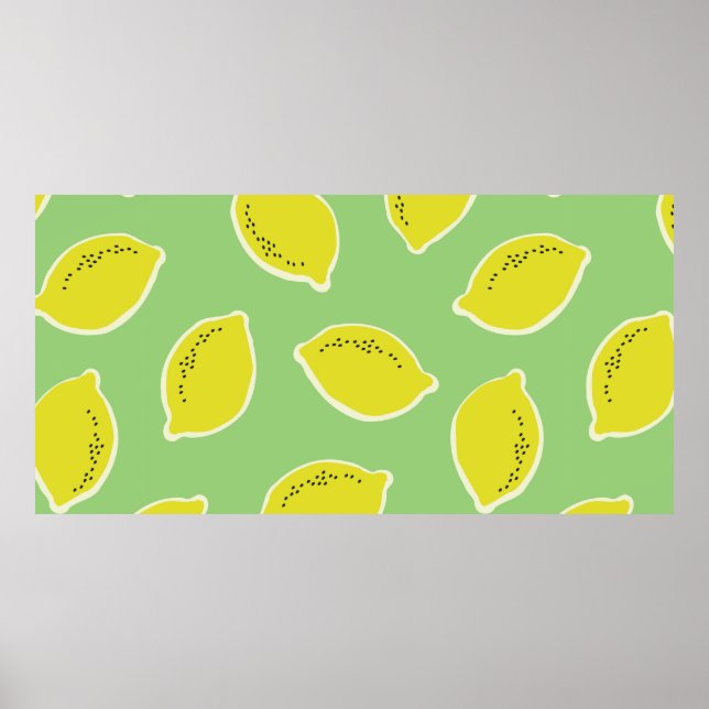 Affiche Motif sans soudure à la main avec citrons en jaune (Devant)