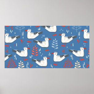Affiche motif sans soudure avec goéland. Oiseau et départ