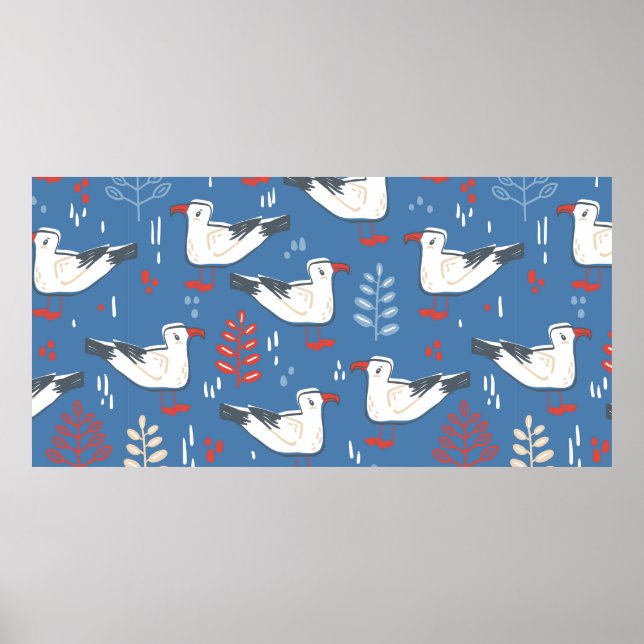 Affiche motif sans soudure avec goéland. Oiseau et départ (Devant)