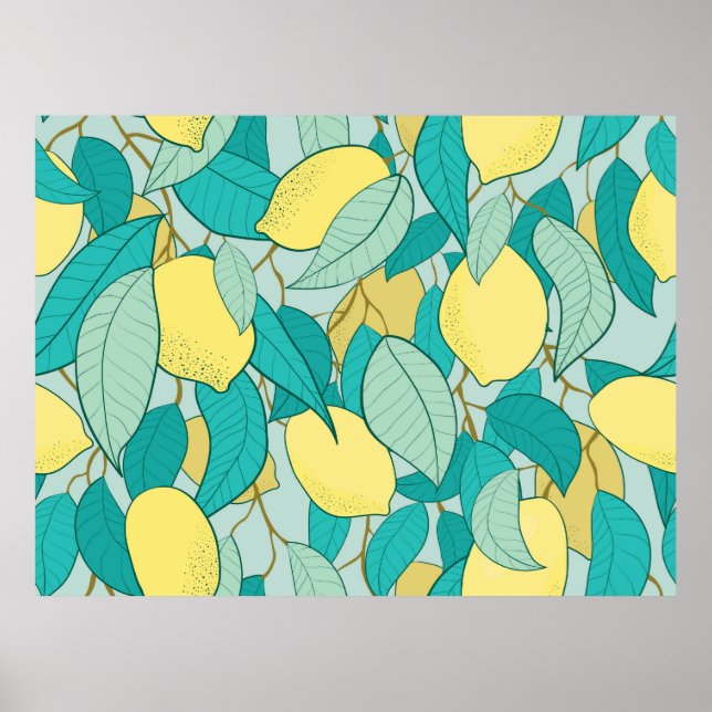 Affiche motif sans soudure avec jardin au citron dessiné à (Devant)