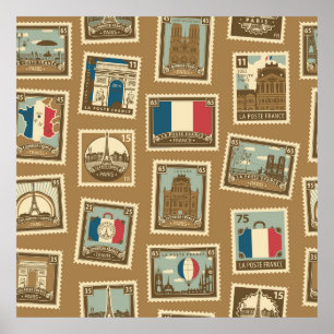 Affiche motif sans soudure avec timbres-poste sur le thème
