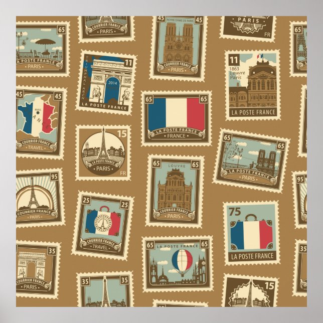 Affiche motif sans soudure avec timbres-poste sur le thème (Devant)