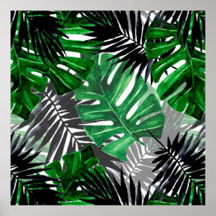 Affiche motif sans soudure de feuilles tropicaux et élémen