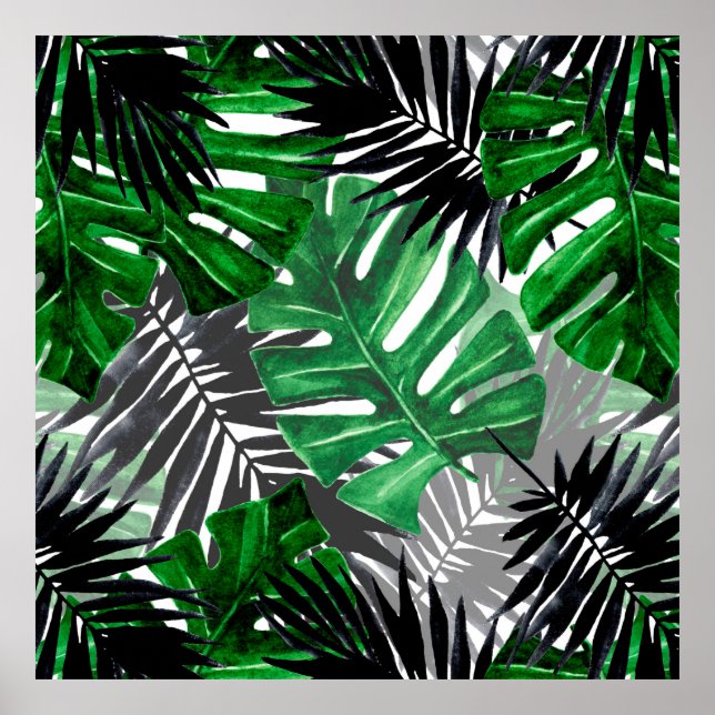 Affiche motif sans soudure de feuilles tropicaux et élémen (Devant)