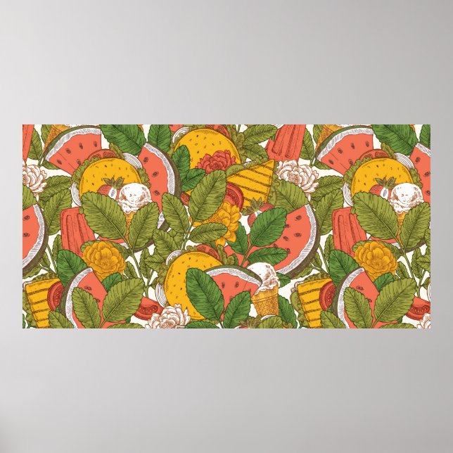 Affiche Motif sans soudure de la nourriture d'été. Sanwich (Devant)