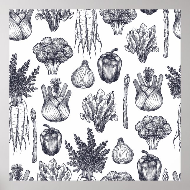 Affiche Motif sans soudure de légumes frais. Brocoli, carr (Devant)