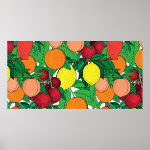 Affiche Motif sans soudure, dessin à la main, orange,
