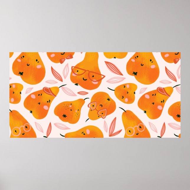 Affiche Motif sans soudure d'été avec poires orange. Fu (Devant)