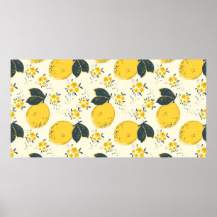 Affiche Motif sans soudure en agrumes avec citron jaune co