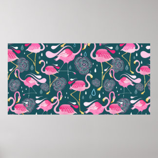 Affiche Motif sans soudure graphique avec fleurs vives et 