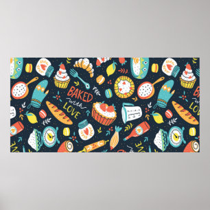 Affiche Motif sans soudure rétro boulangerie avec points e