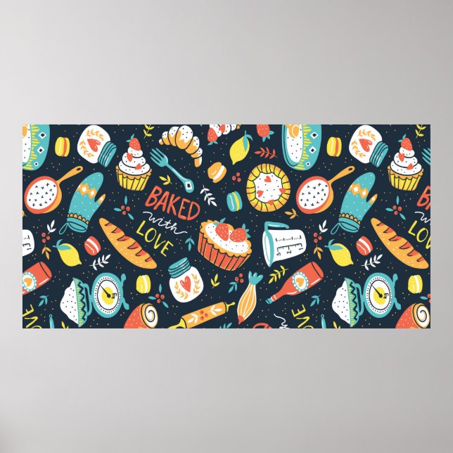 Affiche Motif sans soudure rétro boulangerie avec points e (Devant)