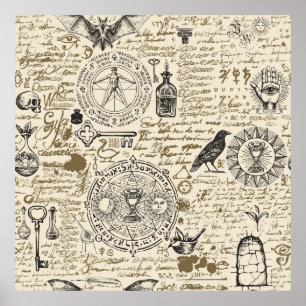 Affiche motif sans soudure sur un thème d'alchimie en vint