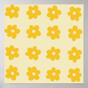 Affiche Motif simple à fleurs rétro jaune tropicale