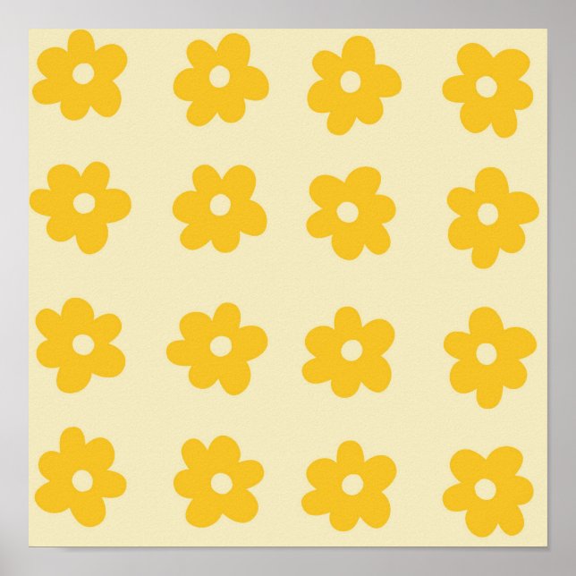 Affiche Motif simple à fleurs rétro jaune tropicale (Devant)