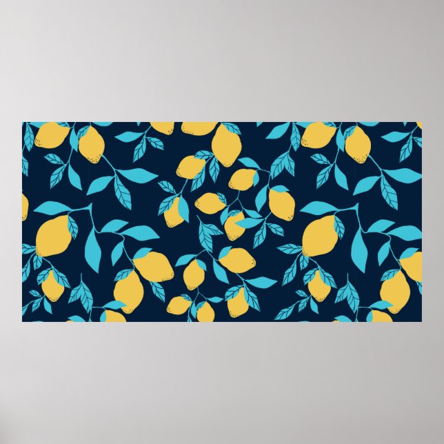 Affiche Motif simple d'agrumes. citrons mûrs et feuilles l (Devant)