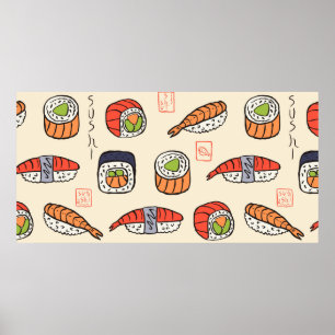 Affiche motif sushi sans soudure