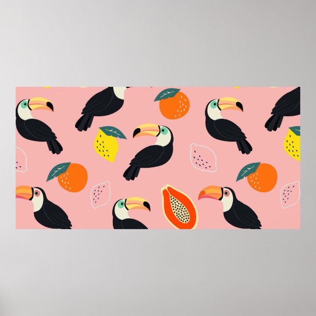 Affiche Motif tendance avec toucan et abstrait tropical f (Devant)