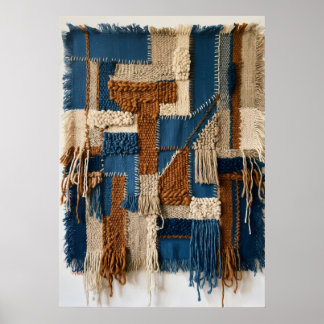 Affiche Motif Texturé Bleu et Beige