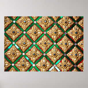 Affiche Motif thaïlandais à l'intérieur du mur de Templeth