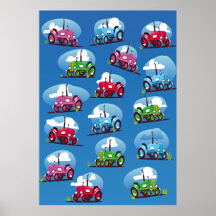 Affiche Motif tracteur (Arrière - plan bleu)