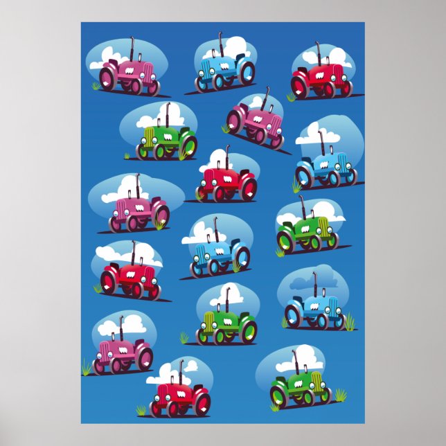Affiche Motif tracteur (Arrière - plan bleu) (Devant)