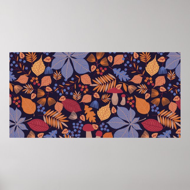 Affiche Motif transparent à l'automne avec feuilles, branc (Devant)