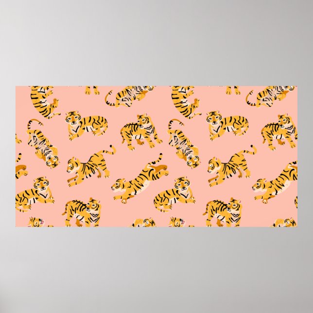 Affiche Motif transparent pour les tigres mignons (Devant)
