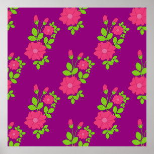 Affiche Motif transparent pourpre avec fleurs roses et ver